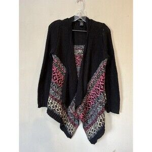 Finesse Women’s Colorful striped Black Knit Cardigan Medium